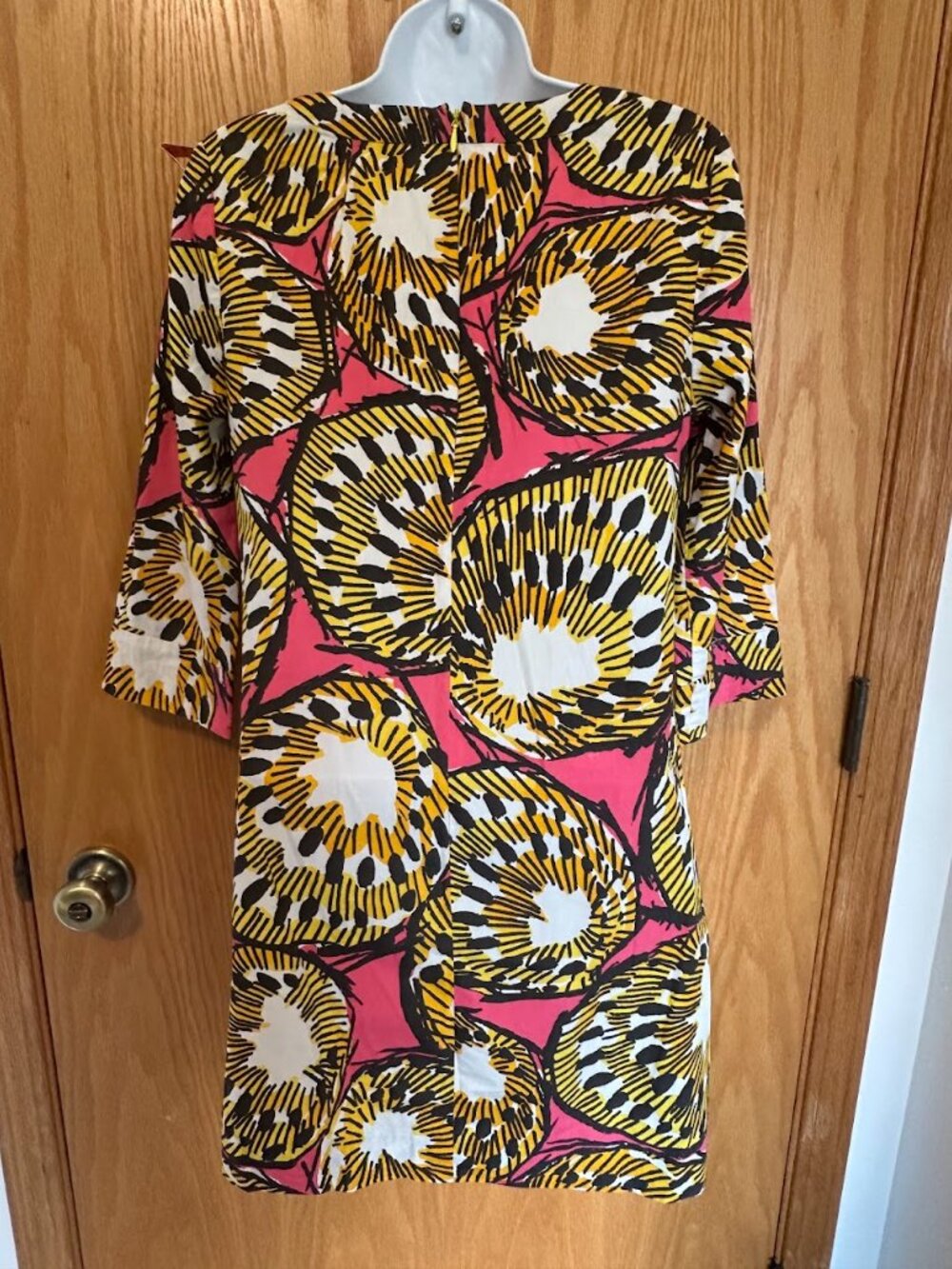 J.‎ Crew Ratti Electric Kiwi Cotton V-neck 3/4 Sleeve Tunic Shift Dress Size 2 - Picture 3 of 7
